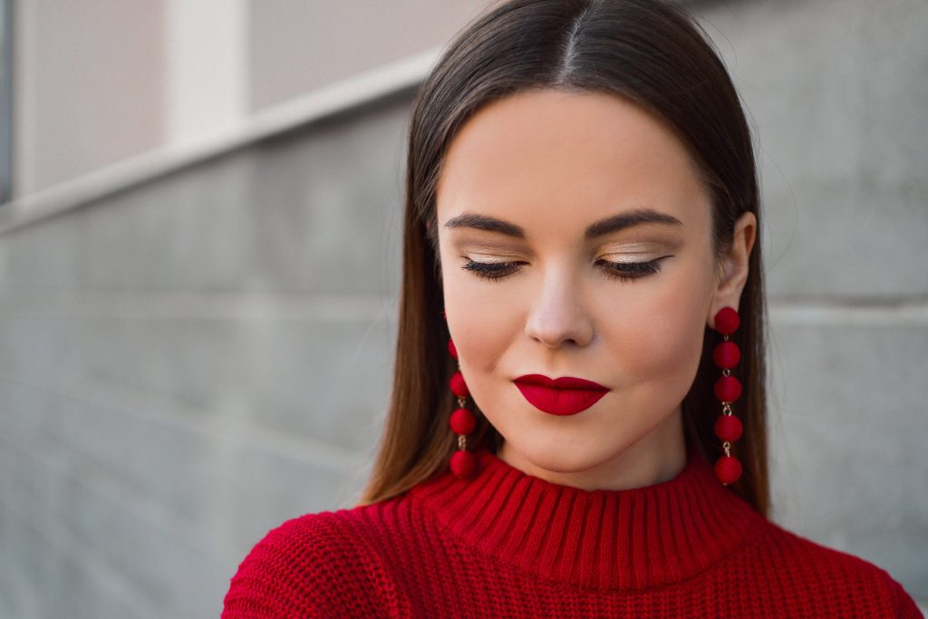 Elegant Lady with Red Lips and Jewellery